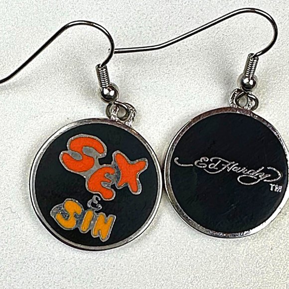 ED HARDY by Christian Audigier VINTAGE Earrings / Sex & Sin Earrings - Picture 1 of 5